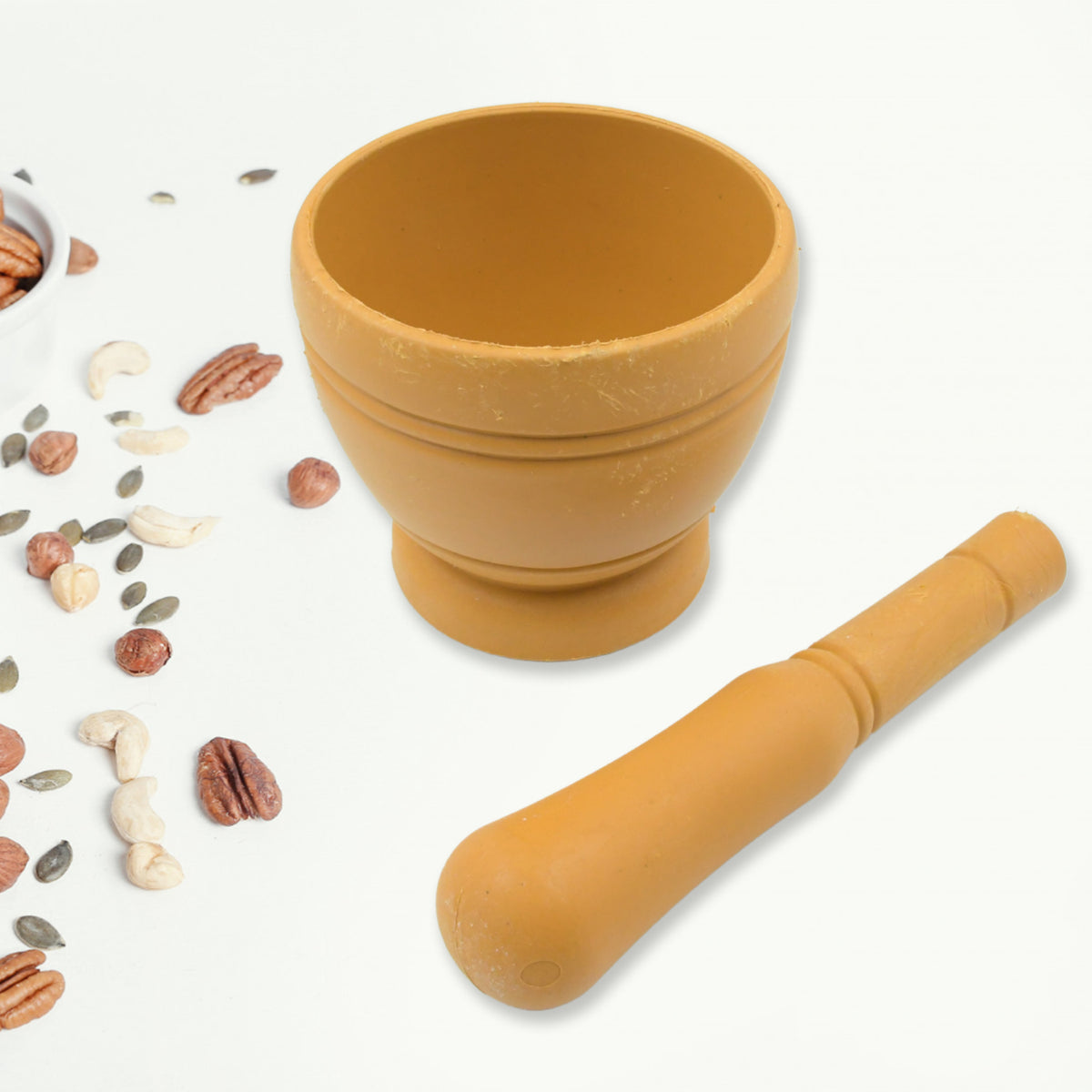 7193  Mortar And Pestle Set For Spices Okhli Masher Khalbatta Kharal Mixer Natural  Traditional Grinder And Musal Well Design For Kitchen Home Herb