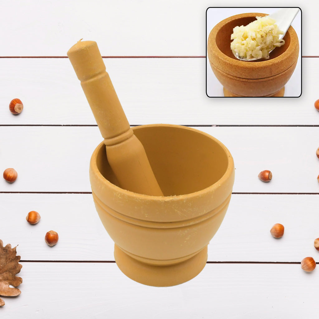 7193  Mortar And Pestle Set For Spices Okhli Masher Khalbatta Kharal Mixer Natural  Traditional Grinder And Musal Well Design For Kitchen Home Herb
